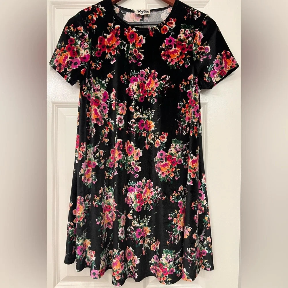 Show Me Your MuMu Velvet Mini Dress in Bohemian Black Bouquet Size Medium - Picture 2 of 10